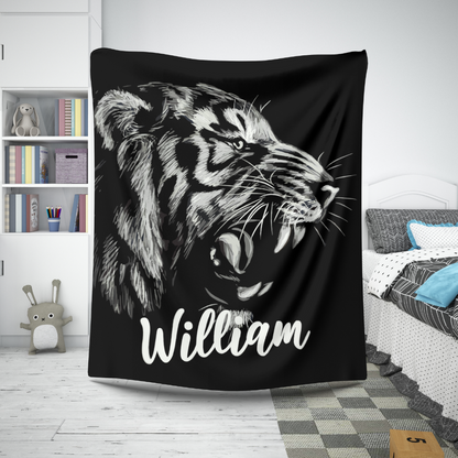 Black Tiger Head Personalized Blanket | Personalized Gift For Him, Or Gift For Her