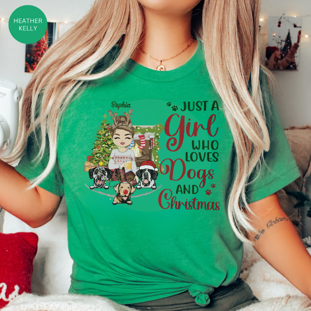 Just A Girl Who Love Dogs And Christmas Shirt | Personalized Christmas Sweatshirt | Christmas Hoodie, Gift For Dog Lover