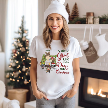 Just A Girl Who Love Dogs And Christmas Shirt | Personalized Christmas Sweatshirt | Christmas Hoodie, Gift For Dog Lover