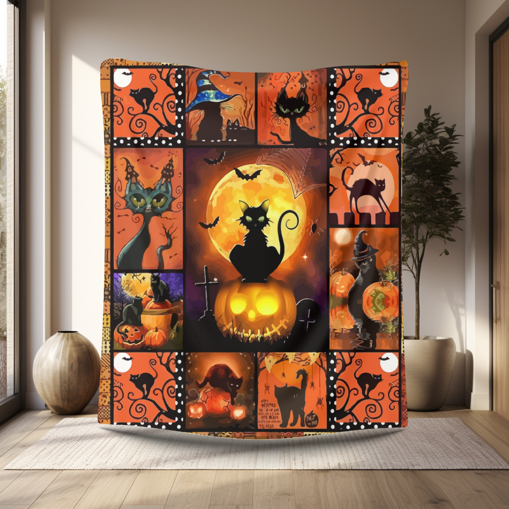 Halloween Cat Blanket | Halloween Gift | Gift For Her Or Him