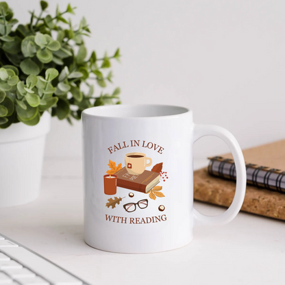 Fall In Love With Reading Mug | Fall Thanksgiving Gift, Gift For Book Lover