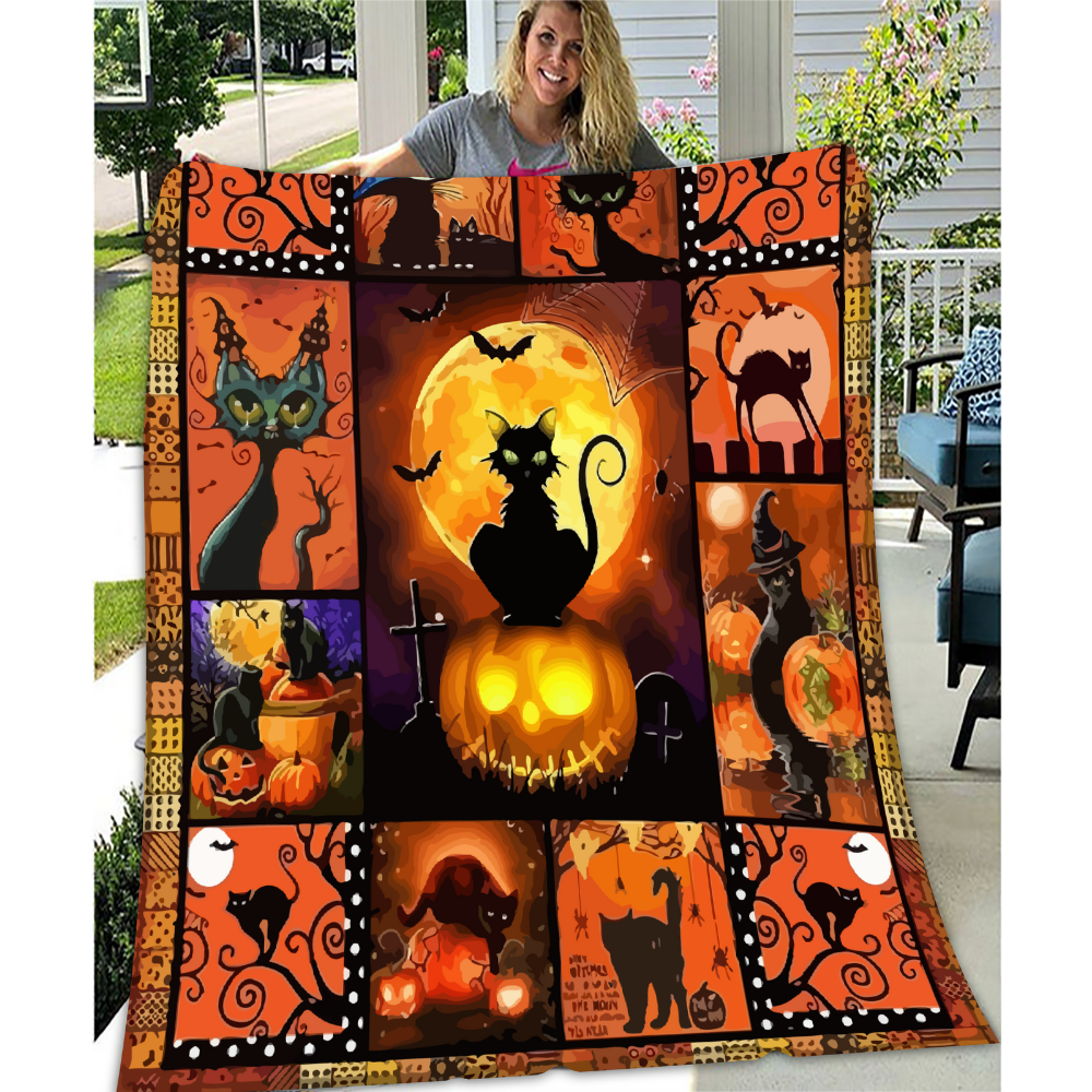 Halloween Cat Blanket | Halloween Gift | Gift For Her Or Him