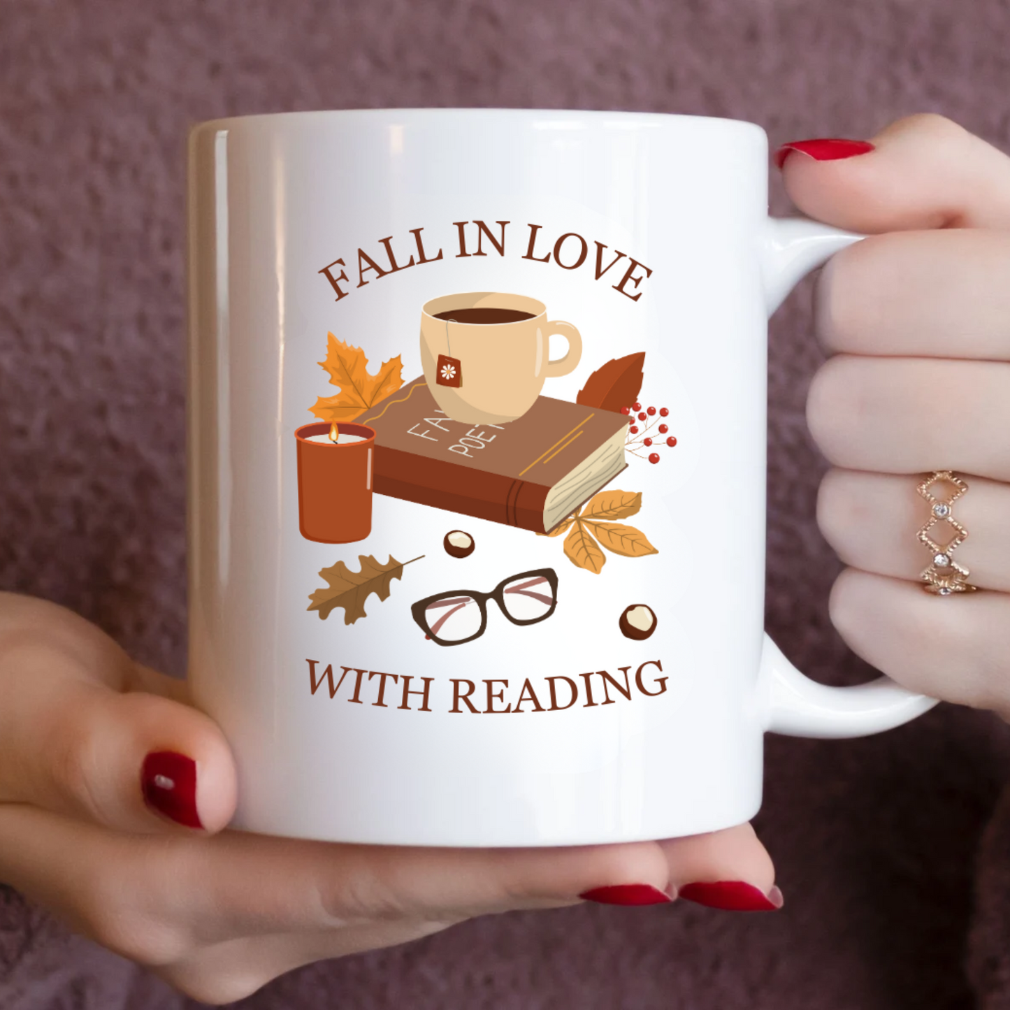 Fall In Love With Reading Mug | Fall Thanksgiving Gift, Gift For Book Lover