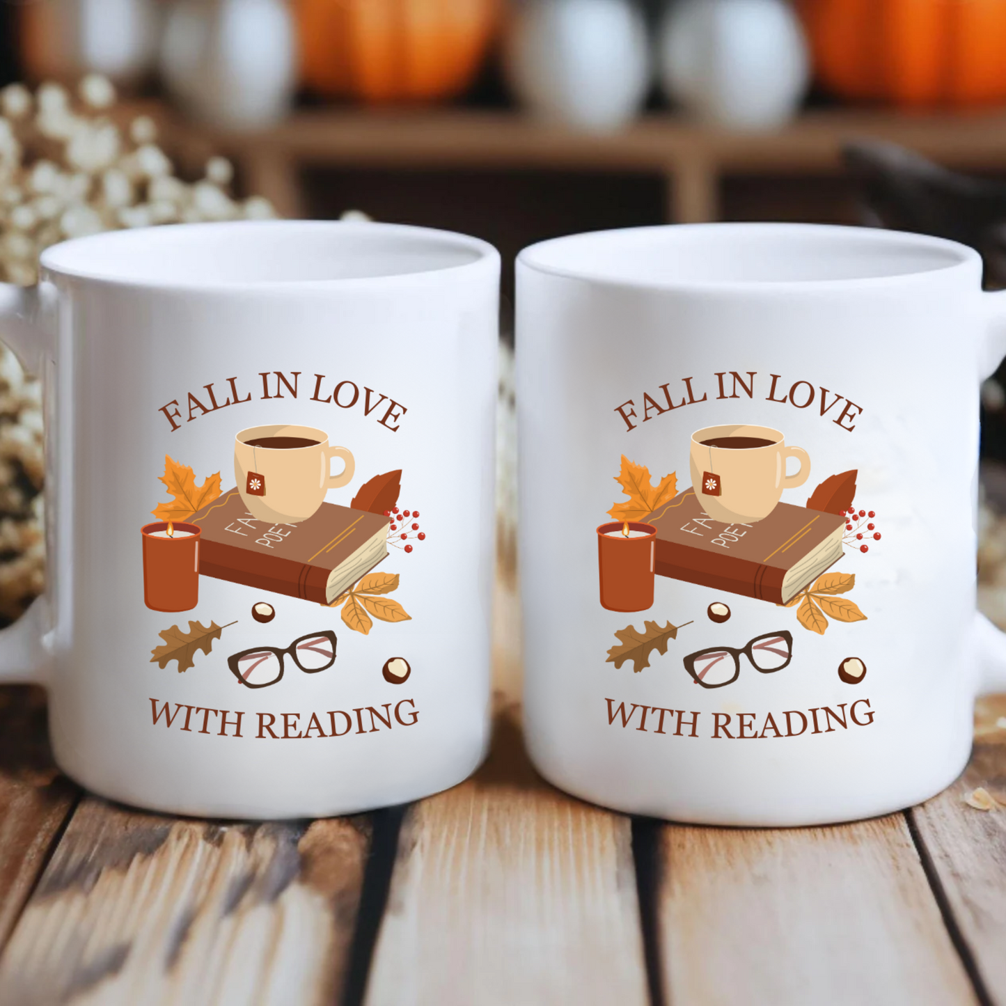 Fall In Love With Reading Mug | Fall Thanksgiving Gift, Gift For Book Lover