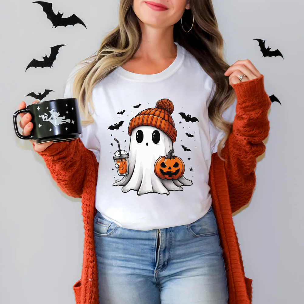 Ghost With Pumpkin Halloween T-Shirt | Sweatshirt