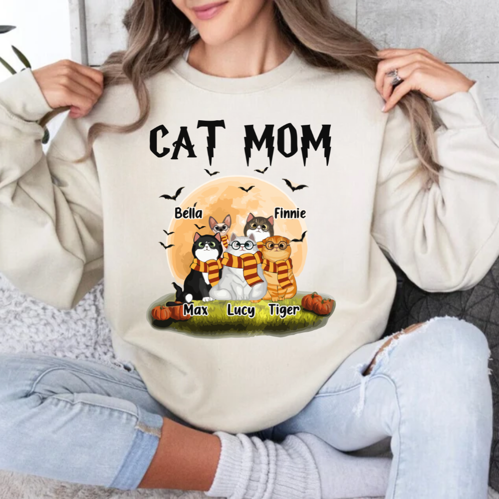 Cat Mom Shirt, Halloween Sweatshirt, Halloween Gift For Cat Lovers