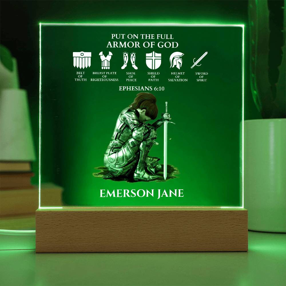 Put On The Full Armor Of God Custom Night Light | Religious Christian Gift For Her |Acrylic Square Plaque