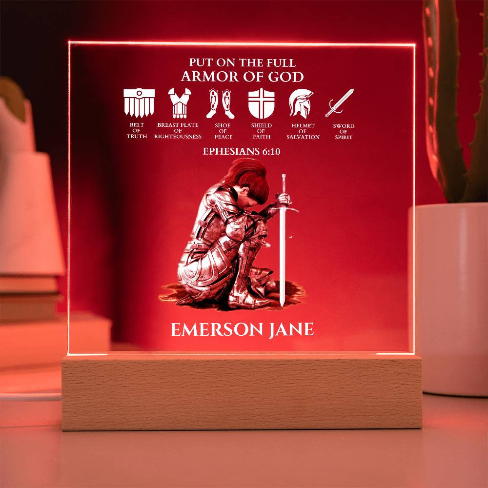 Put On The Full Armor Of God Custom Night Light | Religious Christian Gift For Her |Acrylic Square Plaque