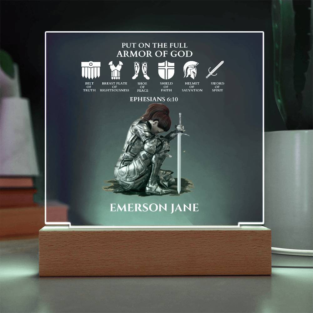 Put On The Full Armor Of God Custom Night Light | Religious Christian Gift For Her |Acrylic Square Plaque