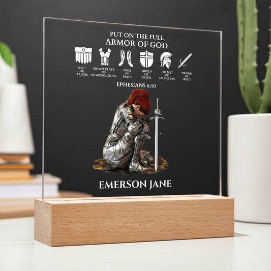 Put On The Full Armor Of God Custom Night Light | Religious Christian Gift For Her |Acrylic Square Plaque