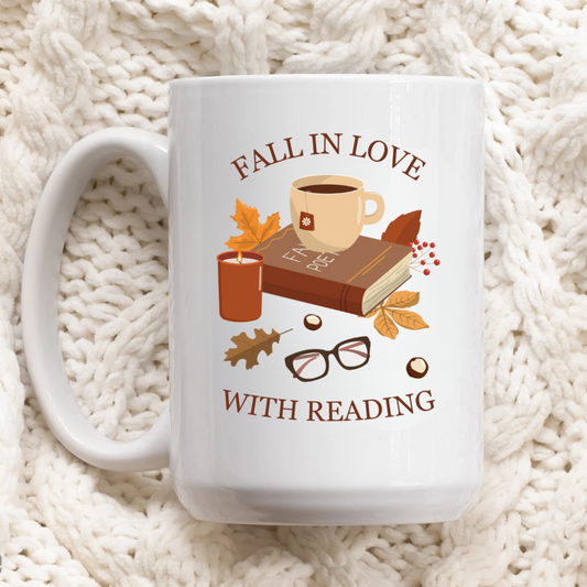 Fall In Love With Reading Mug | Fall Thanksgiving Gift, Gift For Book Lover