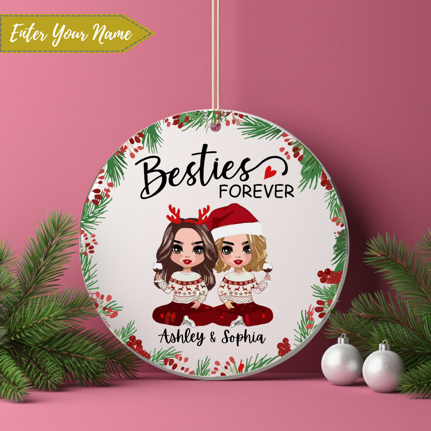 Besties Forever Personlized Christmas Ornament | Christmas Gift For Besties