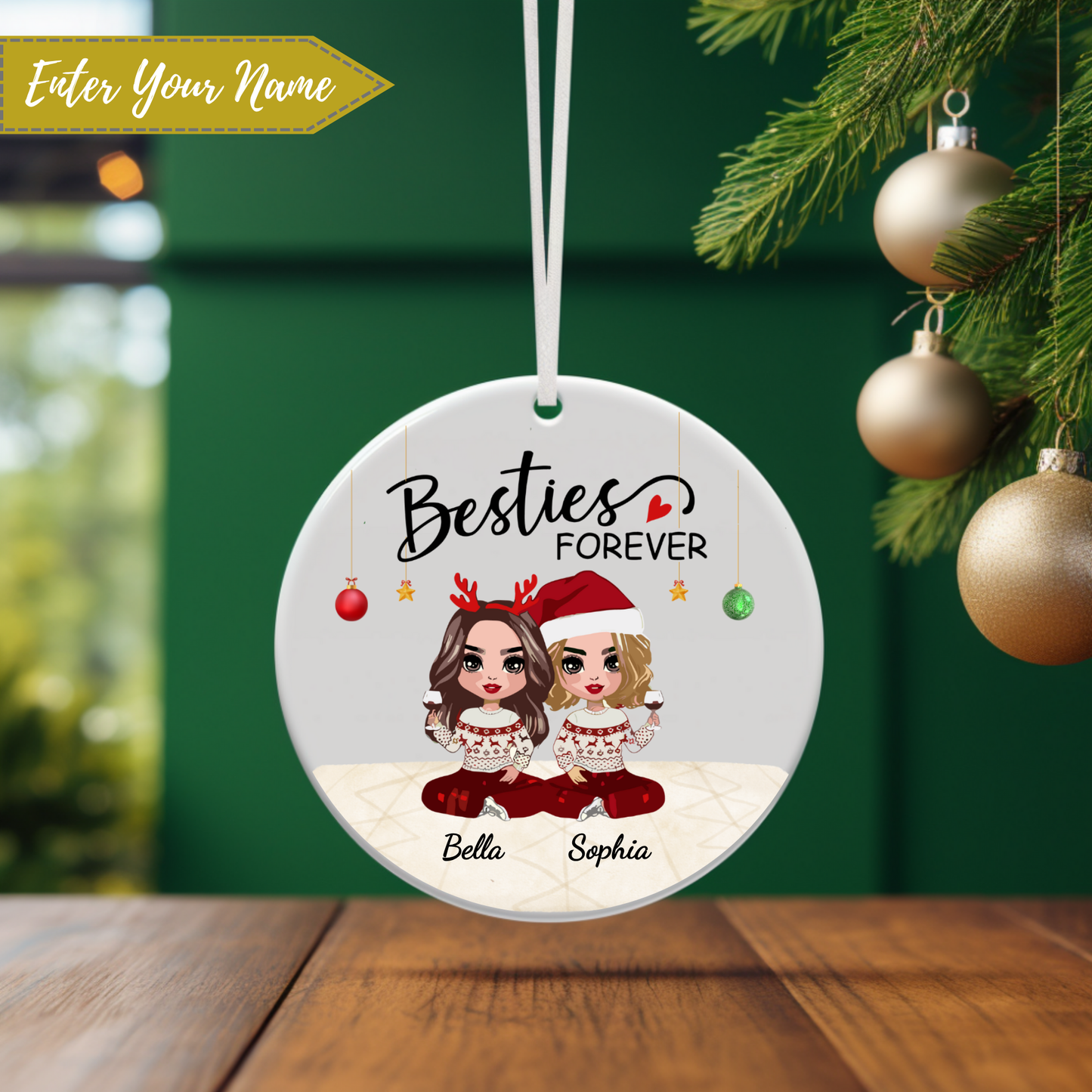 Besties Forever Name Christmas Ornament | Christmas Gift For Besties