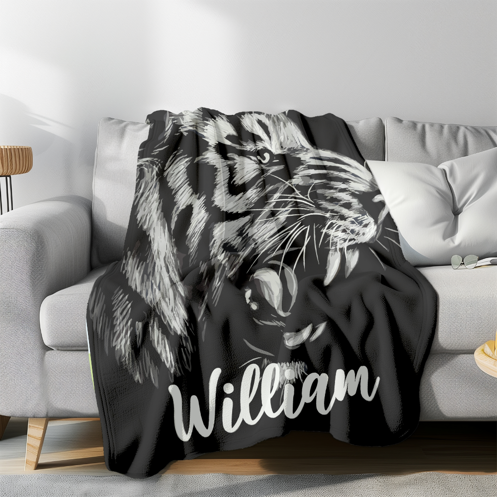 Black Tiger Head Personalized Blanket | Personalized Gift For Him, Or Gift For Her