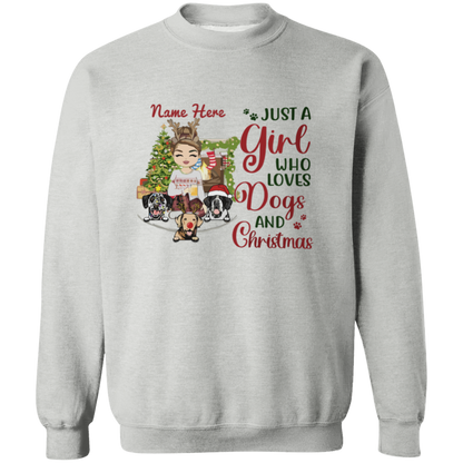 Just A Girl Who Love Dogs And Christmas Shirt | Personalized Christmas Sweatshirt | Christmas Hoodie, Gift For Dog Lover