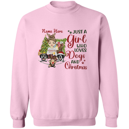 Just A Girl Who Love Dogs And Christmas Shirt | Personalized Christmas Sweatshirt | Christmas Hoodie, Gift For Dog Lover