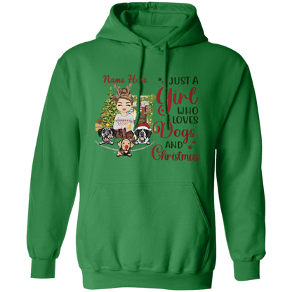 Just A Girl Who Love Dogs And Christmas Shirt | Personalized Christmas Sweatshirt | Christmas Hoodie, Gift For Dog Lover