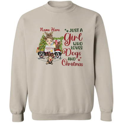 Just A Girl Who Love Dogs And Christmas Shirt | Personalized Christmas Sweatshirt | Christmas Hoodie, Gift For Dog Lover