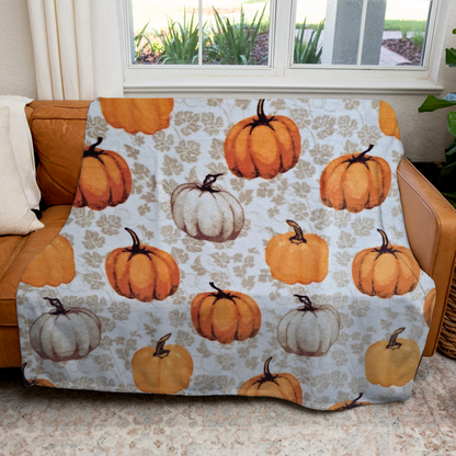 Pumpkin Kisses And Harvest Wishes | Fall, Thanksgiving Plush Throw Blanket