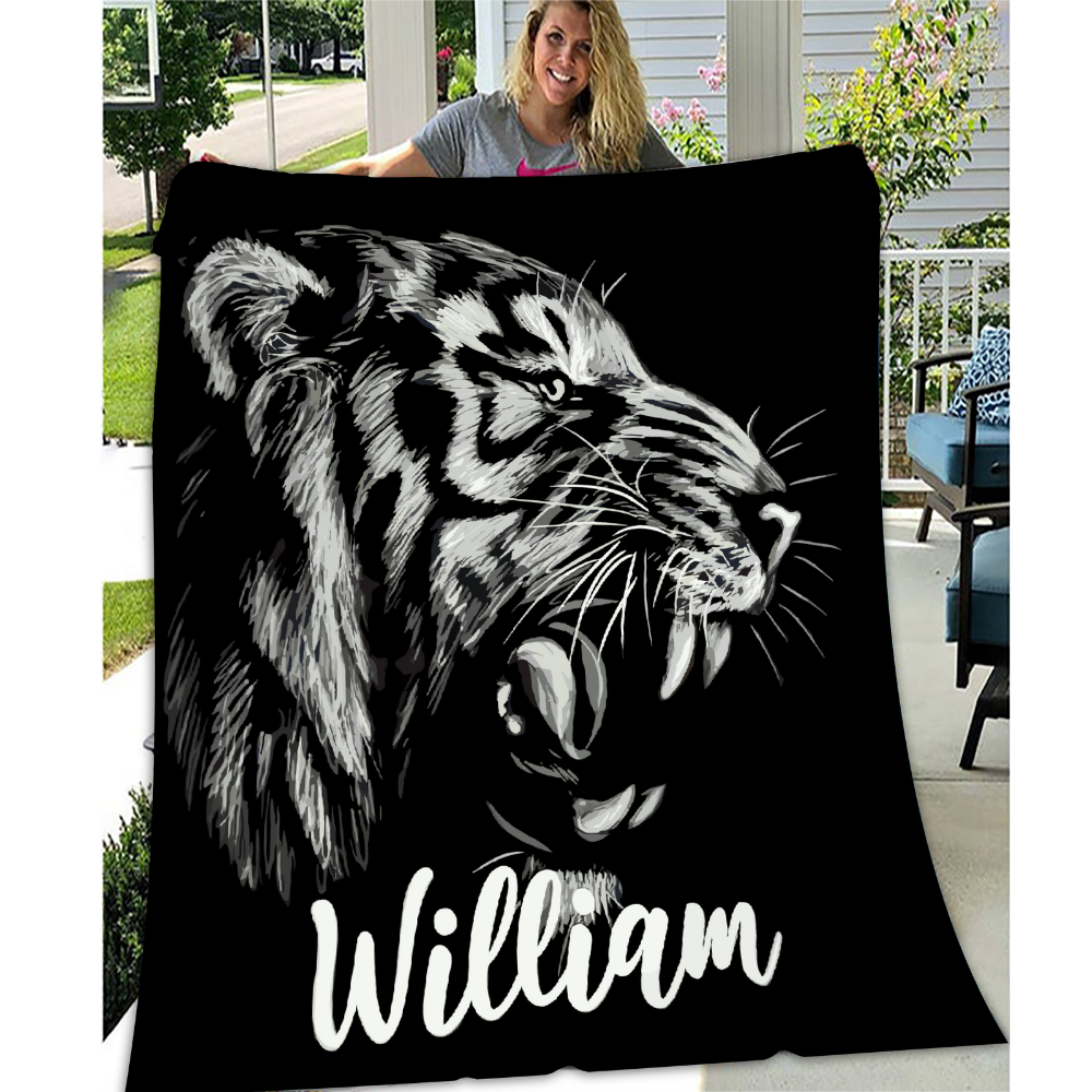 Black Tiger Head Personalized Blanket | Personalized Gift For Him, Or Gift For Her