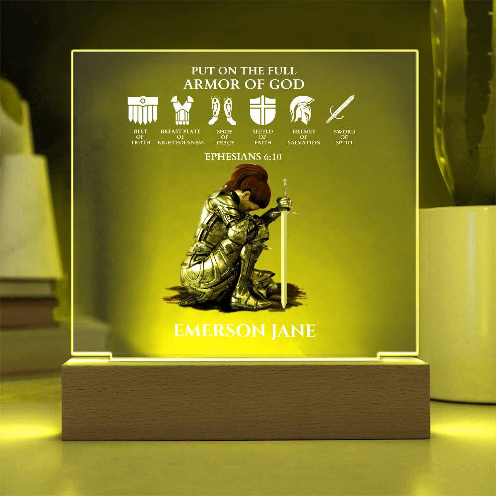 Put On The Full Armor Of God Custom Night Light | Religious Christian Gift For Her |Acrylic Square Plaque