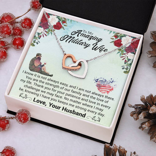 To My Amazing Military Wife - Gift From Husband-Personalized Interlocking Hearts Necklace