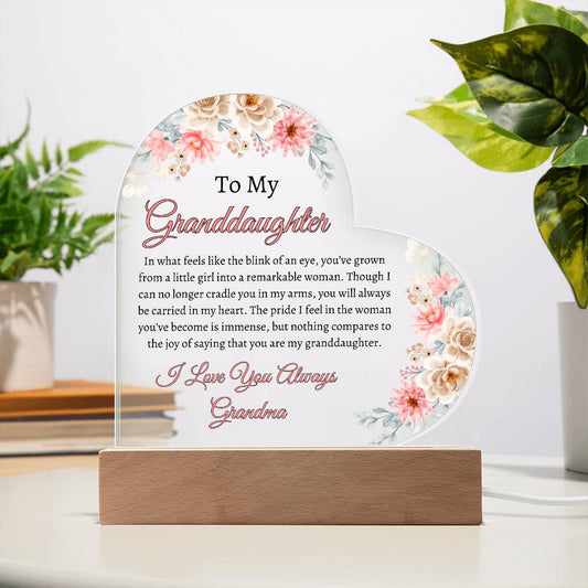 To My Granddaughter | In What Feels Like The Blink Of An Eye | Heart Shape Acrylic Plaque Gift For Granddaughter