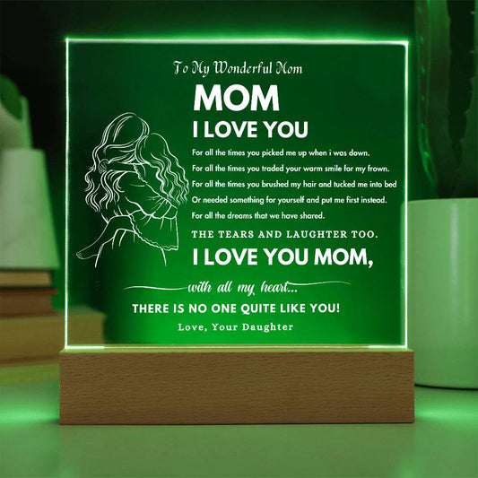 To My Wonderful Mom Custom Night Light | Gift For Mom | Gift For Her | Mother's Day, Anniversary Gift | Acrylic Plaque