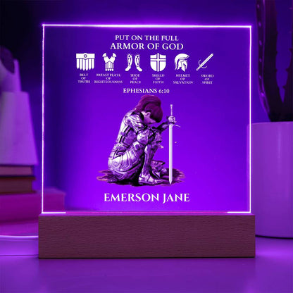 Put On The Full Armor Of God Custom Night Light | Religious Christian Gift For Her |Acrylic Square Plaque