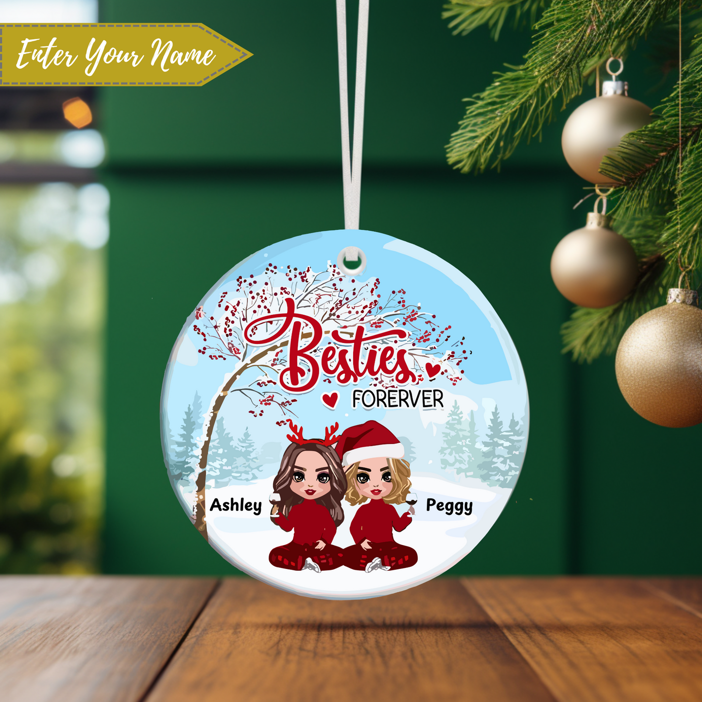 Besties Forever Personalized Christmas Ornament | Gift For Besties, Christmas Gift