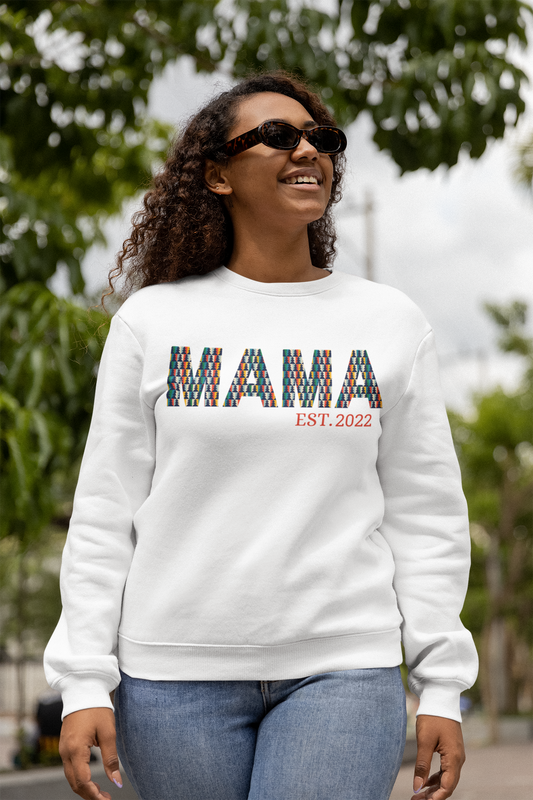 Mama Est. Year Sweatshirt Christmas Holiday Gift For Mom To Be, New Mama Gift, Mother's Day Gift