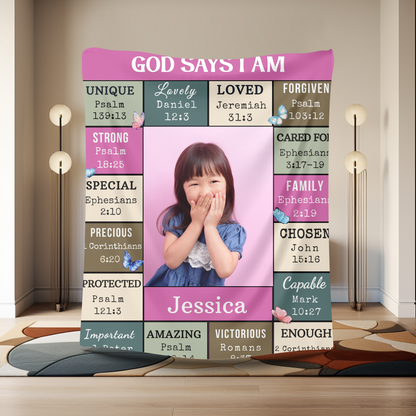 God Says I Am - Bible Verse Affirmation | Personalized Blanket For Her