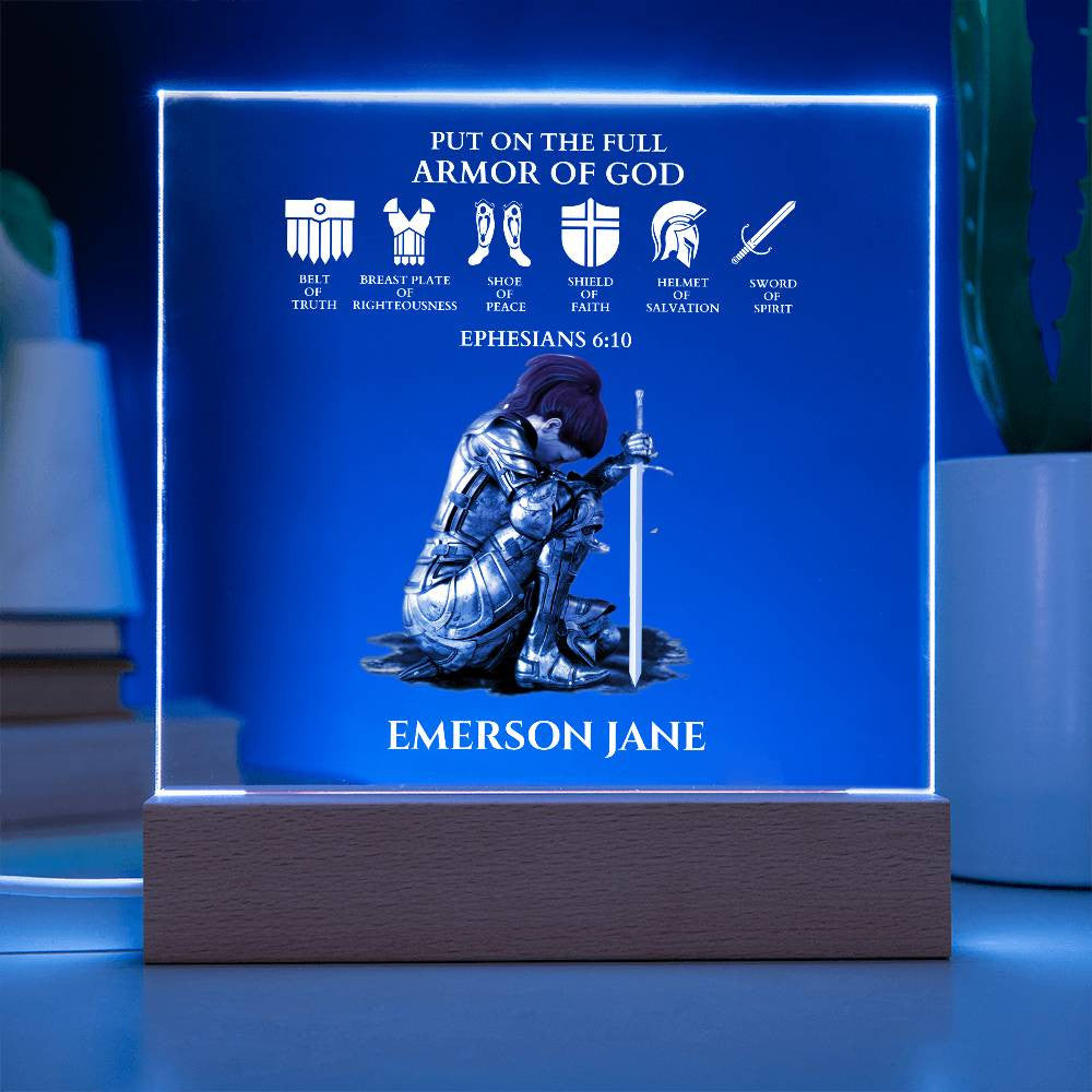 Put On The Full Armor Of God Custom Night Light | Religious Christian Gift For Her |Acrylic Square Plaque