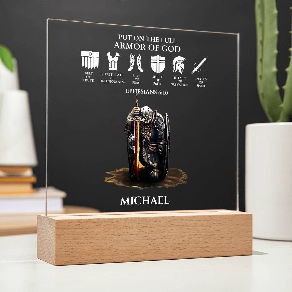 Put On The Full Armor Of God Custom Night Light | Religious Christian Gift For Him |Acrylic Square Plaque-GD