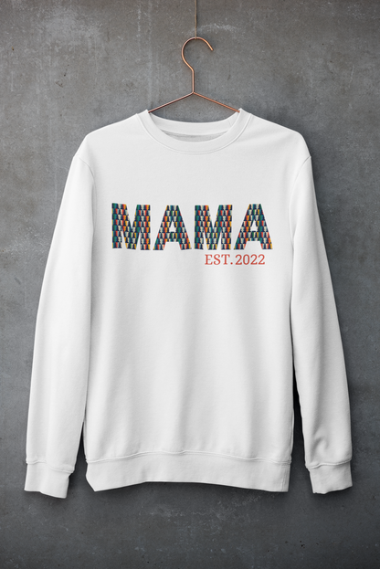 Mama Est. Year Sweatshirt Christmas Holiday Gift For Mom To Be, New Mama Gift, Mother's Day Gift