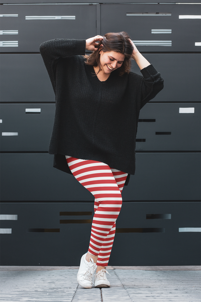 NEW Womens Holiday Christmas Stripe Leggings, Snowflake Leggings, Soft Yoga Waist Pants, Exclusive Leggings,